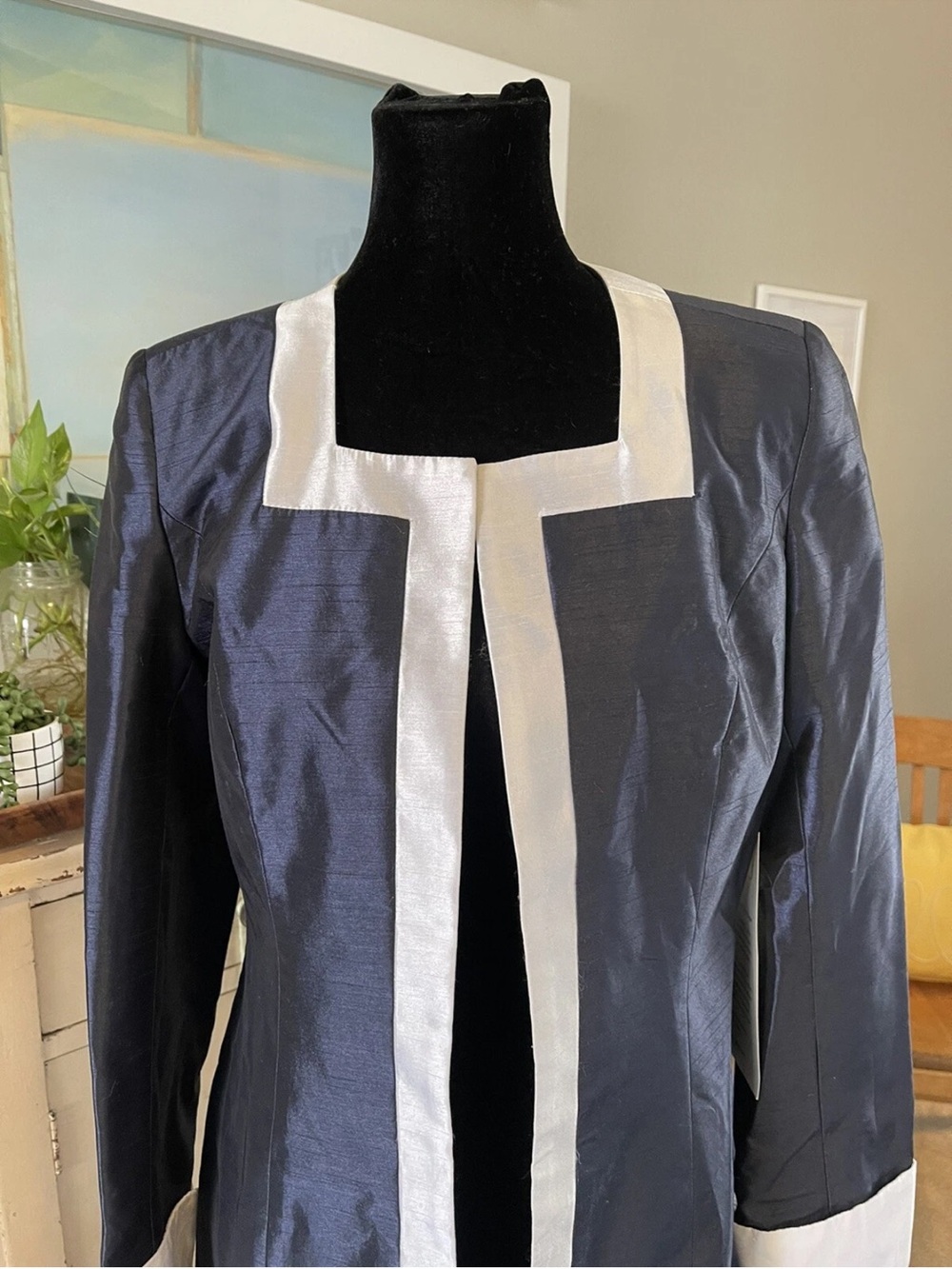 NWT Ashro Duster Jacket Long Formal Cuffed Sleeve Blue Church Clothes Wedding 6 - Picture 4 of 10